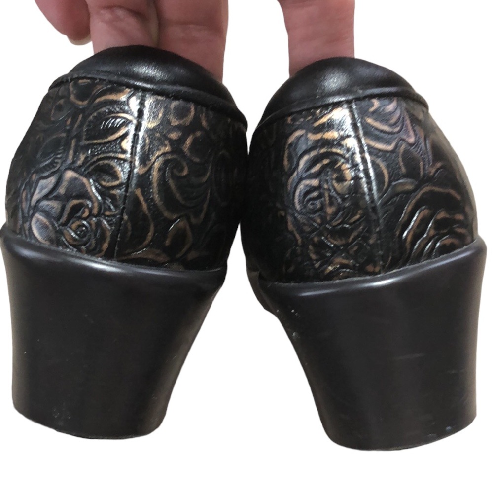 ALEGRIA | Women Emma Bronze Bouquet Floral Embossed Nubuck Leather Clogs size 38 - Picture 5 of 12
